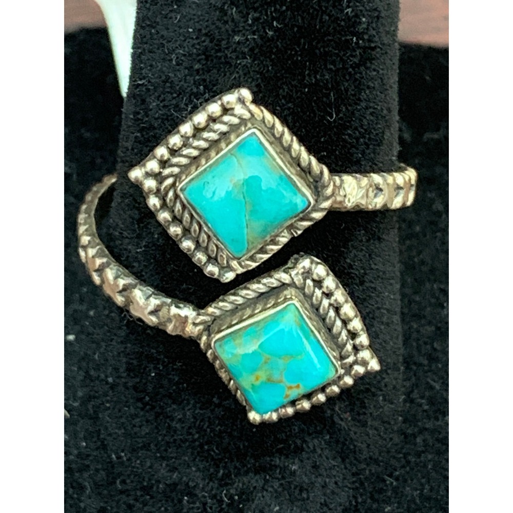 925 Sterling Silver Mohave Turquoise Bypass Ring Square Stone Southwestern